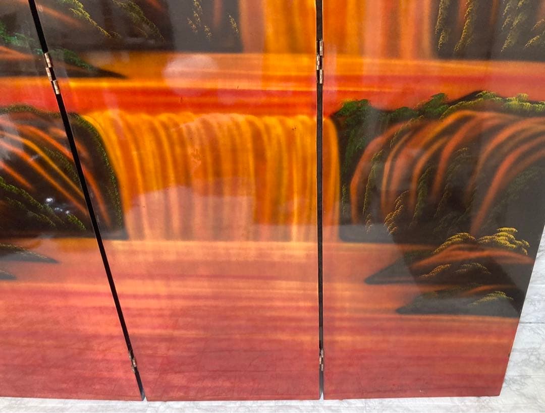 【特大】螺鈿細工 パーテーション 衝立「馬倒成功」 高さ：150cm