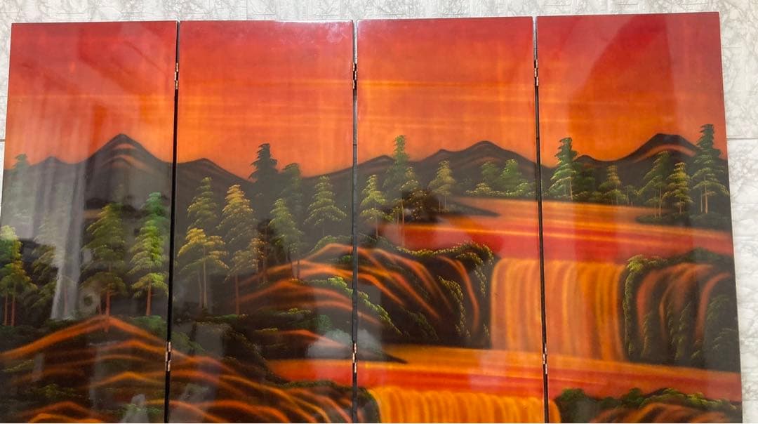 【特大】螺鈿細工 パーテーション 衝立「馬倒成功」 高さ：150cm