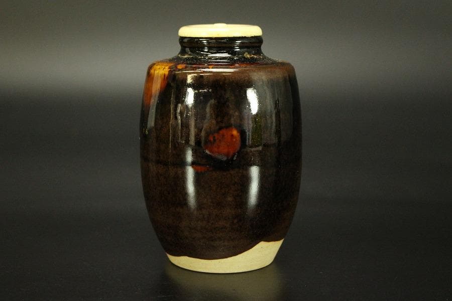 茶道具 肩衝茶入 良蓋 仕服 共箱(RC940)