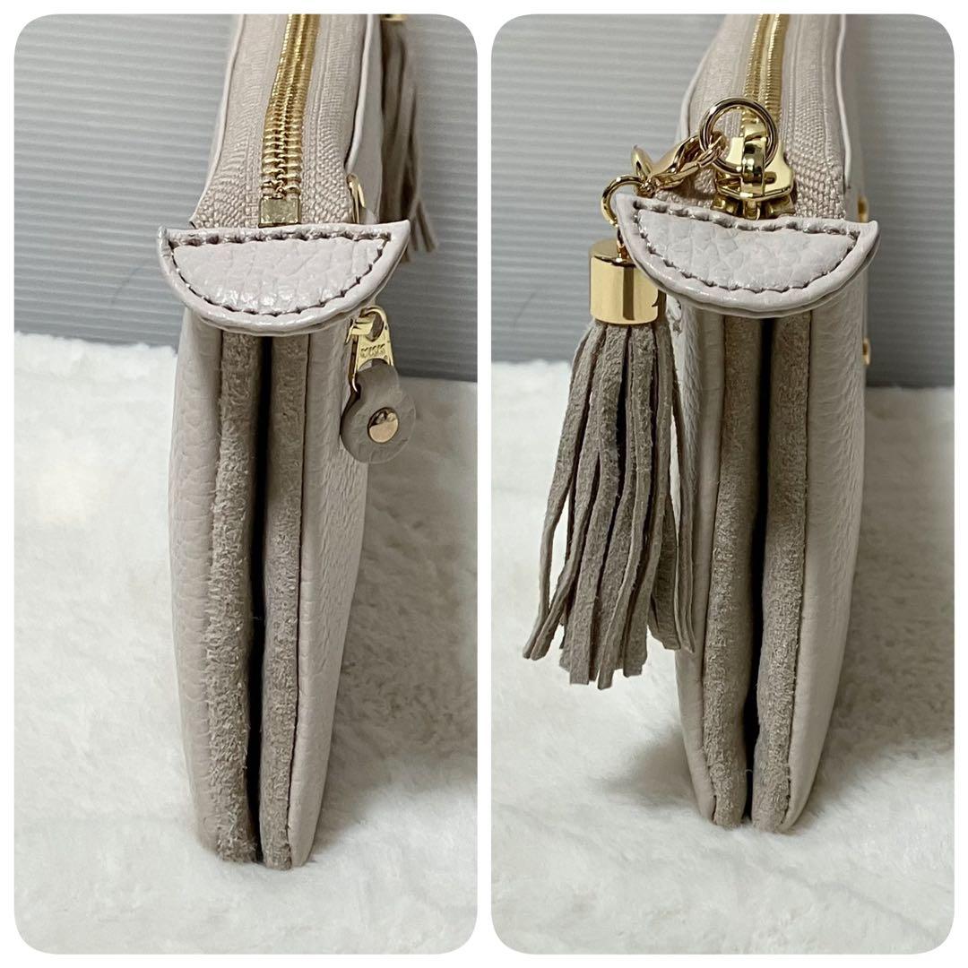 未使用級 ATAO ブーブー ショルダー バッグ 長財布 ポーチ シボ革 白