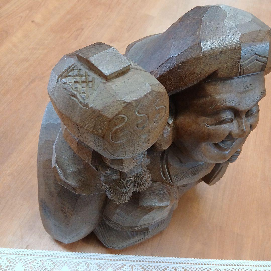 希少大型天然木　恵比寿大黒天　 福の神 彫刻縁起物