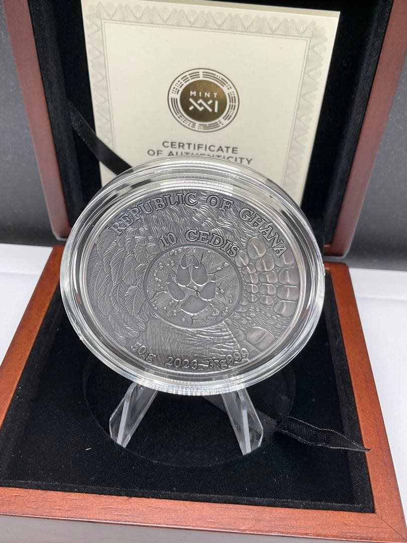 2023年ガーナ　野生の狩人　イーグル アンティーク風・金メッキ付　50g銀貨