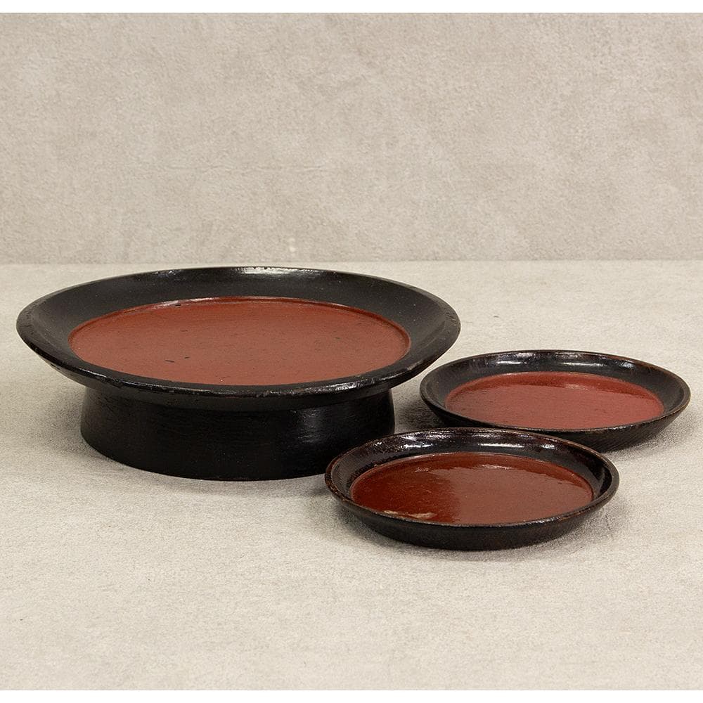 時代 根来塗 盆 皿 3点 民芸（李朝 根来 伊万里）