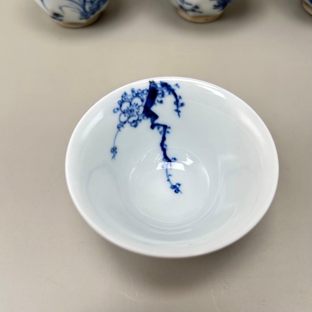 清水七兵衛 茶道具 京焼　名工　染付　草花文　 5客セット