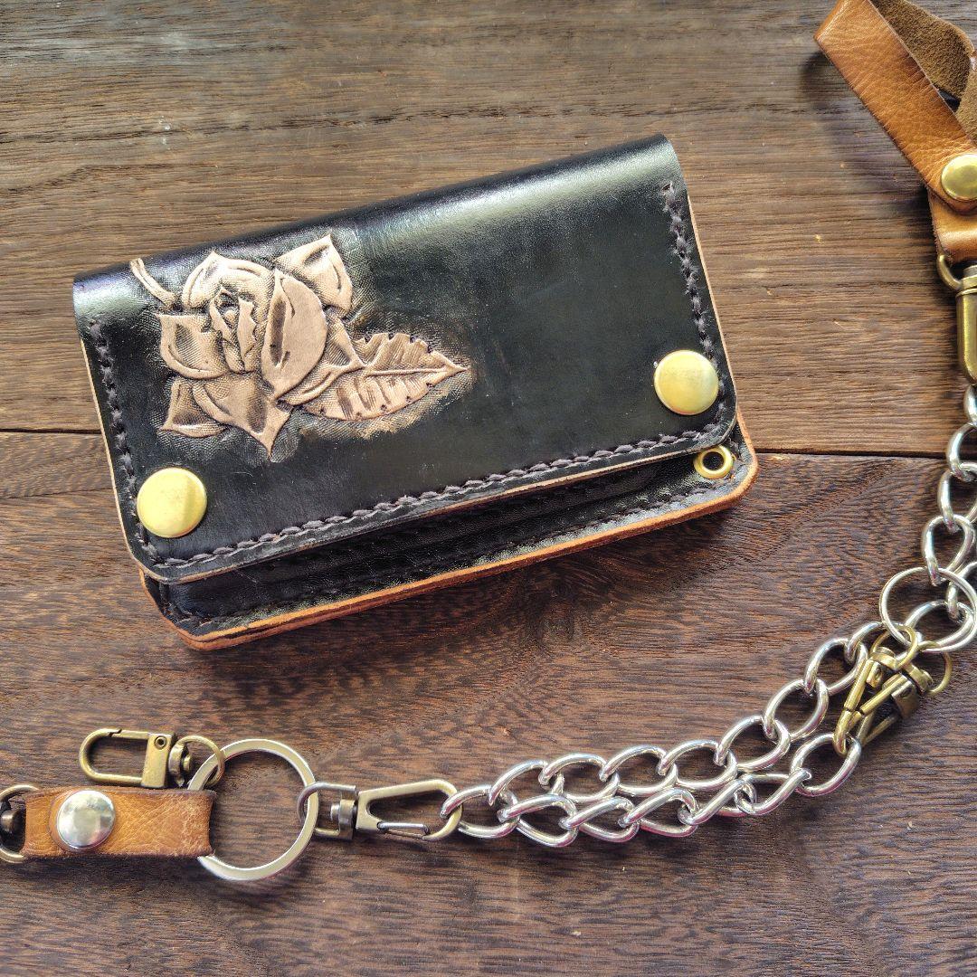 ヒカリさん専用品 チェーン＆小判カン付き トラッカーウォレット 黒×ラベンダー