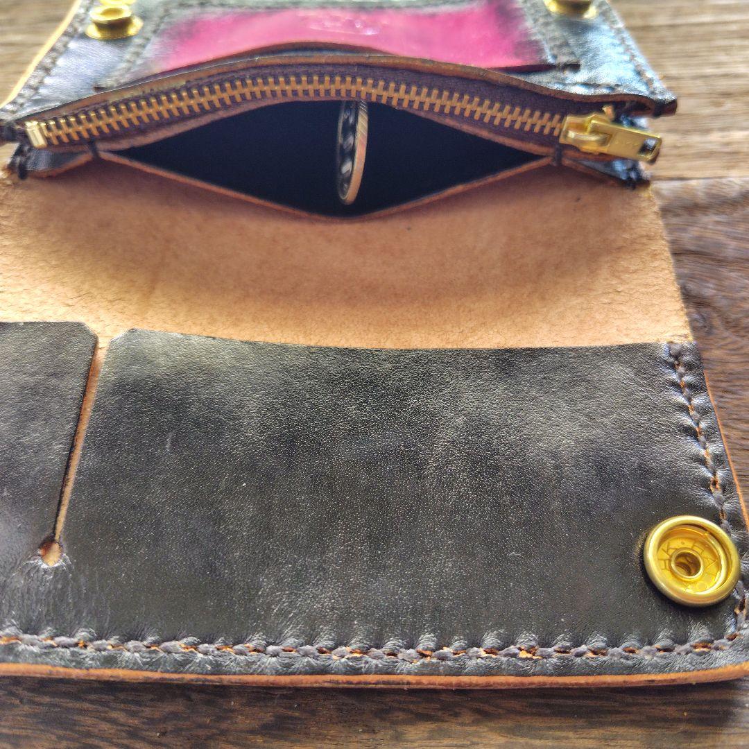 ヒカリさん専用品 チェーン＆小判カン付き トラッカーウォレット 黒×ラベンダー