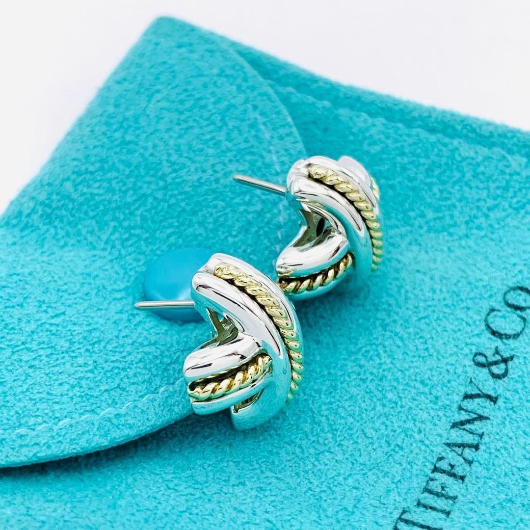 極美品 オールドティファニー シグネチャー コンビ ピアス シルバー k18