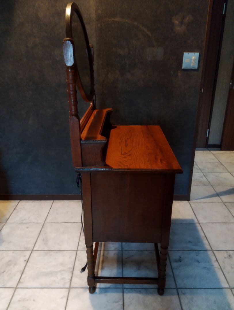 【発送11月末〜アンティーク 木製ドレッサー ミラー/コンセント付き/引出し2段