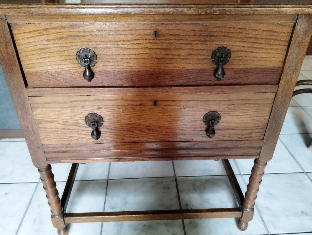 【発送11月末〜アンティーク 木製ドレッサー ミラー/コンセント付き/引出し2段