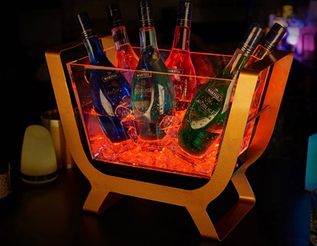 光る ワインクーラー 大型 長方形 台座付き マルチカラー 充電式 アクリル製