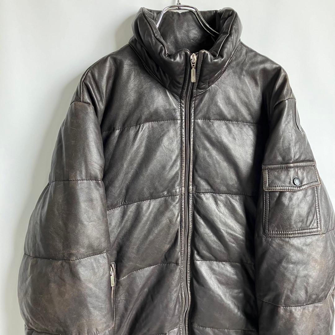 00s モンクレール 茶タグ レザー ダウンジャケット Moncler