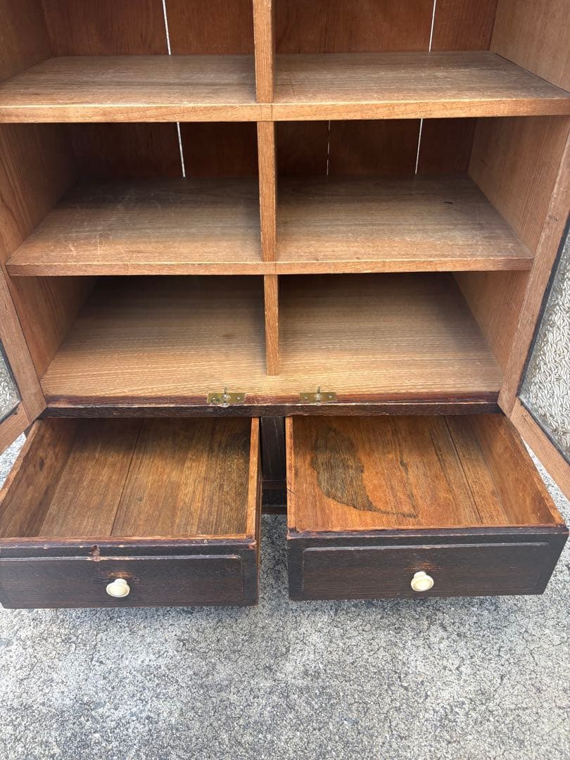 昭和レトロ 食器棚 飾り棚 本棚 キャビネット すりガラス アンティーク