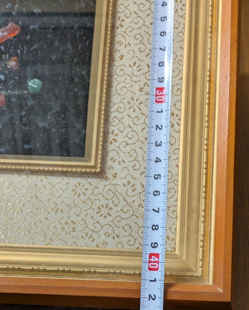 宝石細工 孔雀 アート作品 木製フレーム