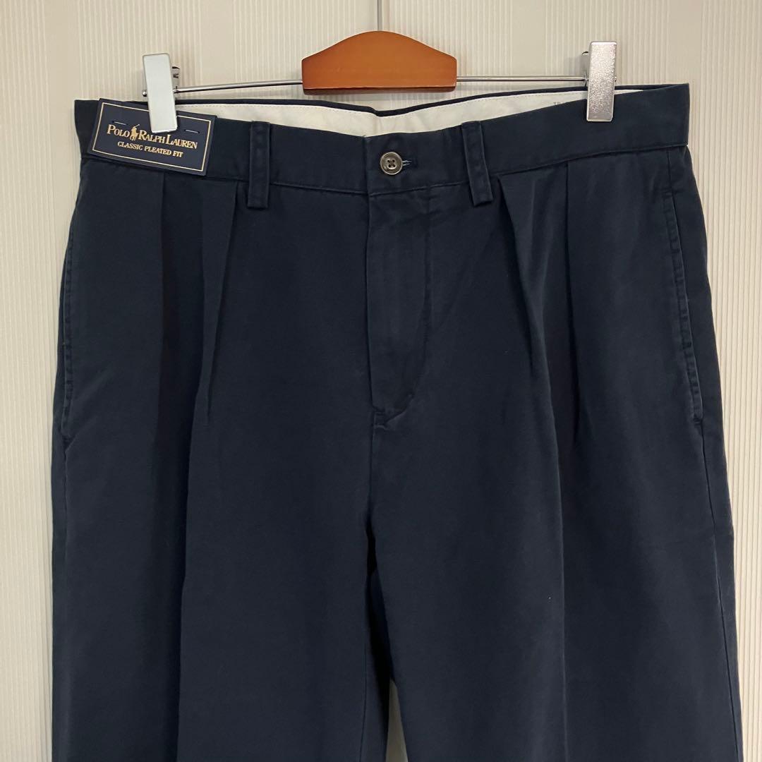 90sデッドストック　ポロラルフローレン ツータックチノパンツ　ネイビー30M