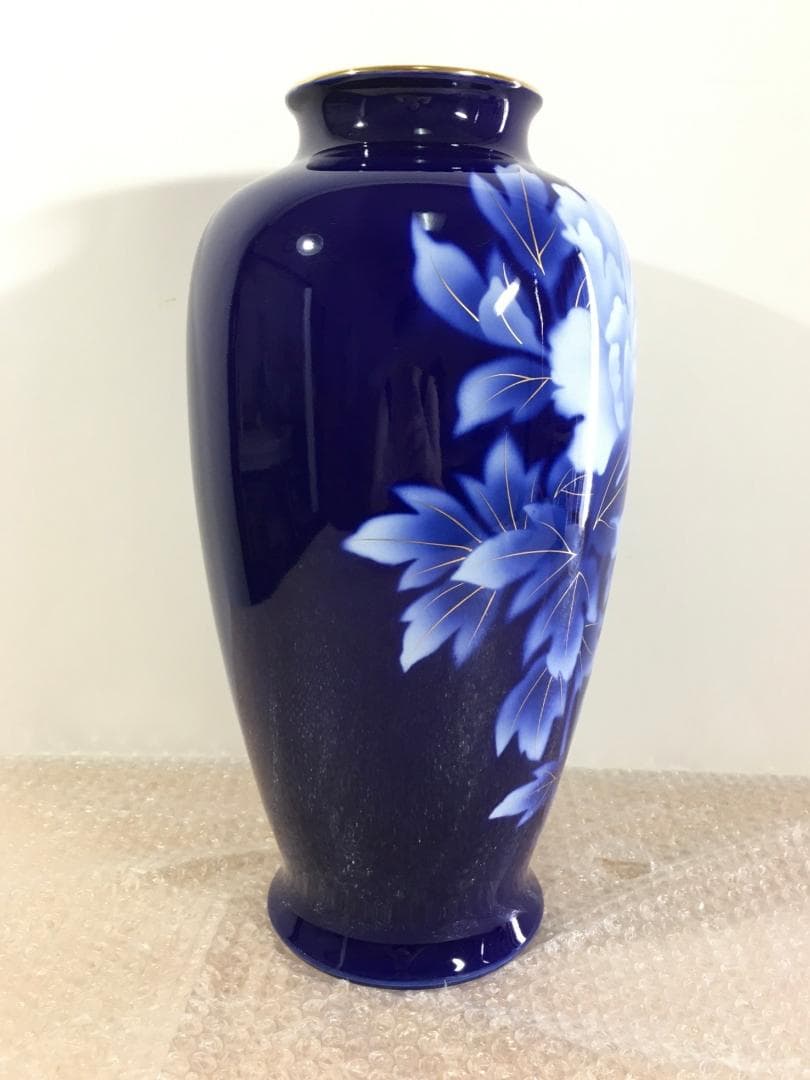 深川製磁 新品未使用超美品！ 瑠璃 牡丹 金彩 花瓶 大花瓶 花生 高さ38cm