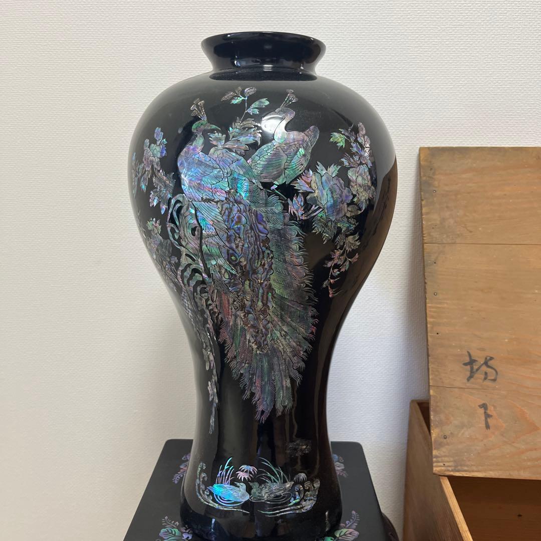 黒漆螺鈿 壺＋花台（専用木箱付き） 工芸美術品 アンティーク