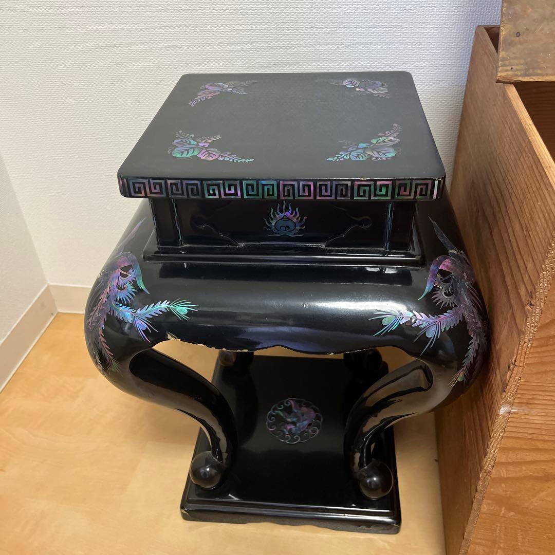 黒漆螺鈿 壺＋花台（専用木箱付き） 工芸美術品 アンティーク