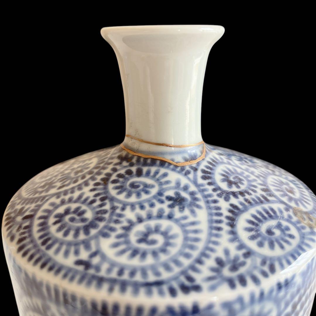 古伊万里 蛸唐草 円柱 大徳利 花瓶 染付け アンティーク 大きいサイズ 陶器