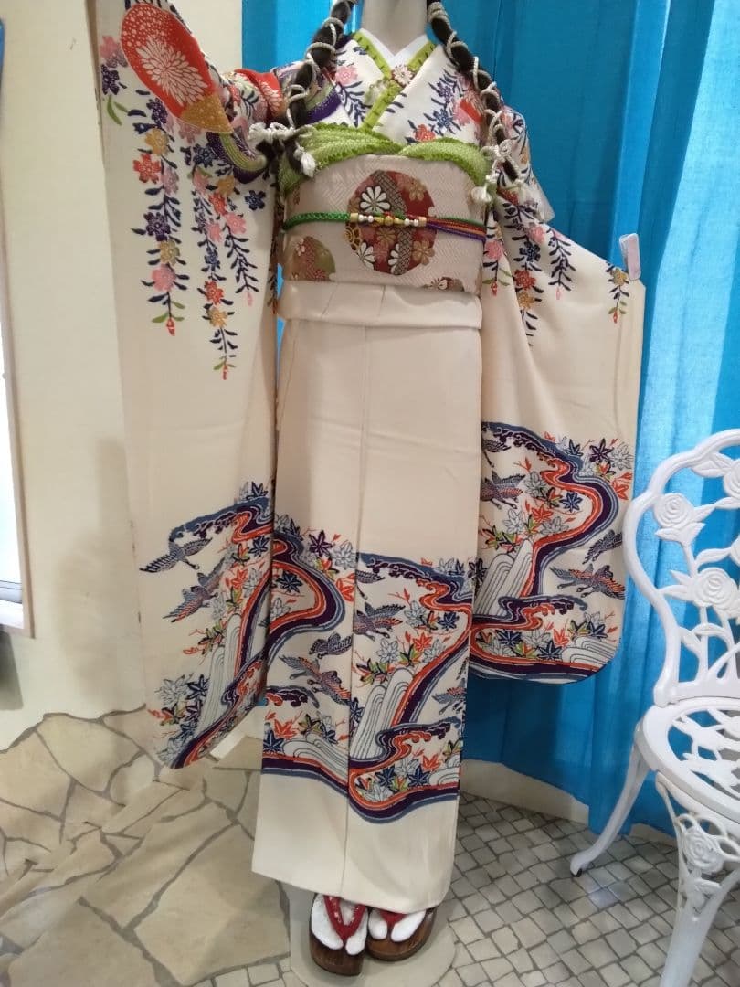 【専用】、正絹振袖、我妻紅型落款、重ね衿帯揚げ帯締め、袋帯、長襦袢★