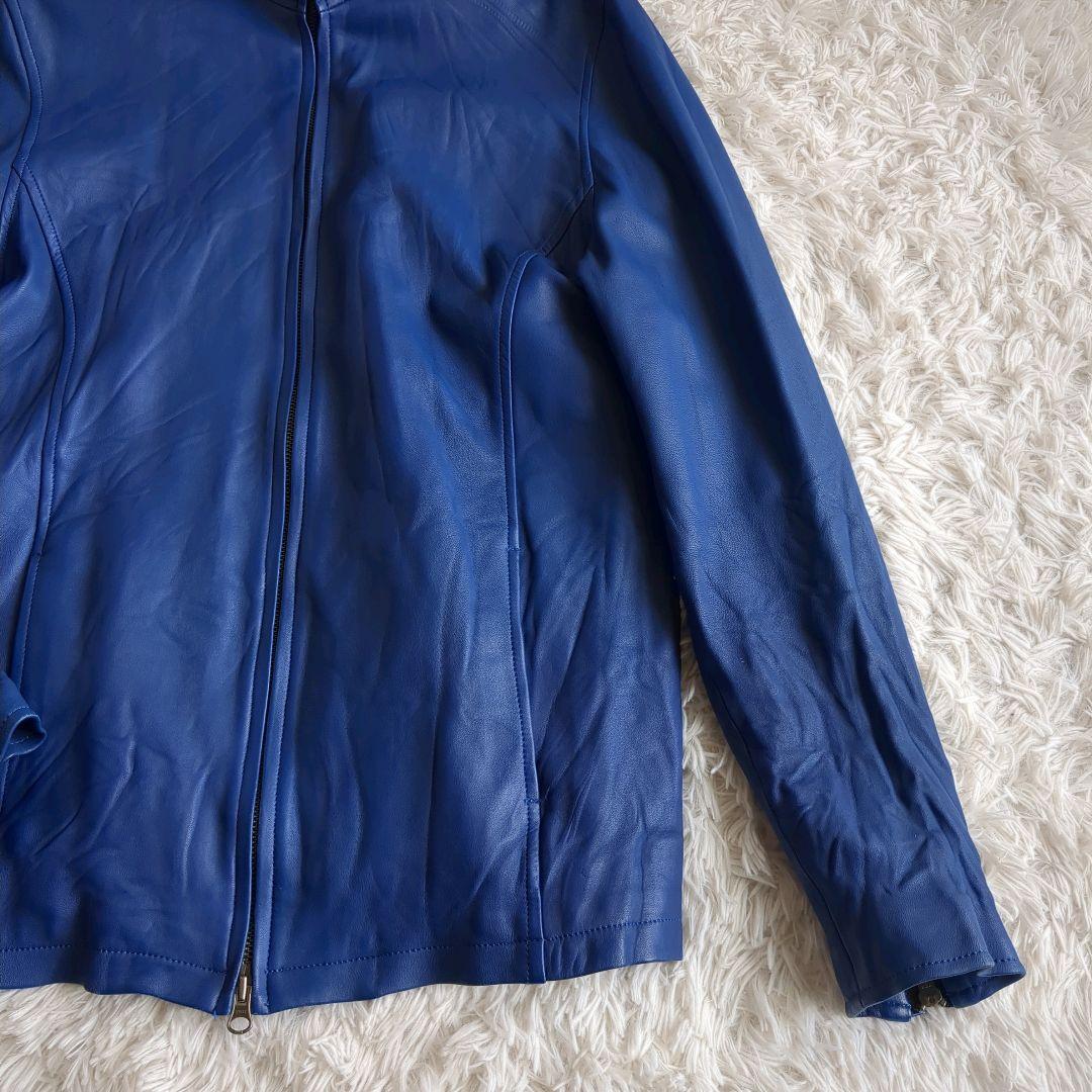 シャッフェン SCHAFFEN シングル ライダースジャケット 羊革 L ブルー