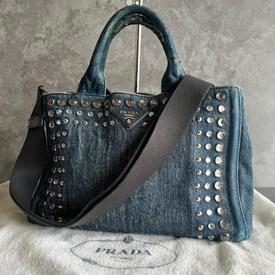 ⭐️PRADA⭐️プラダ カナパ 2way バッグ ビジュー スタッズ デニム