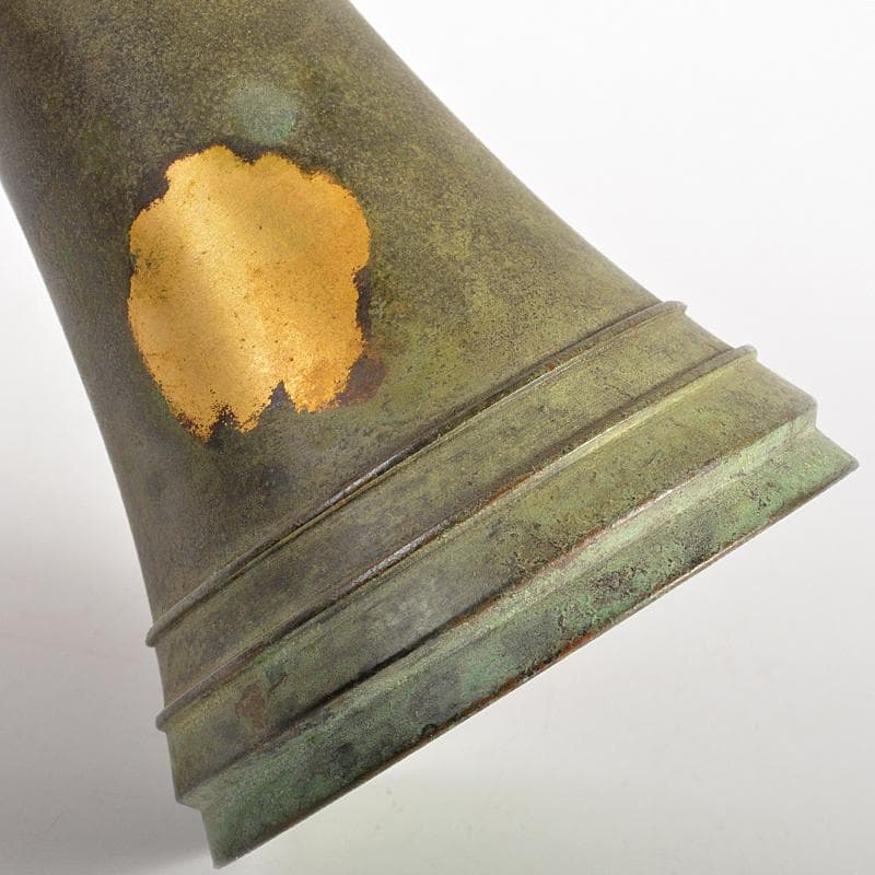 平安　秦蔵六造　 塗金銅　立鼓式花瓶　共箱　D　R7305