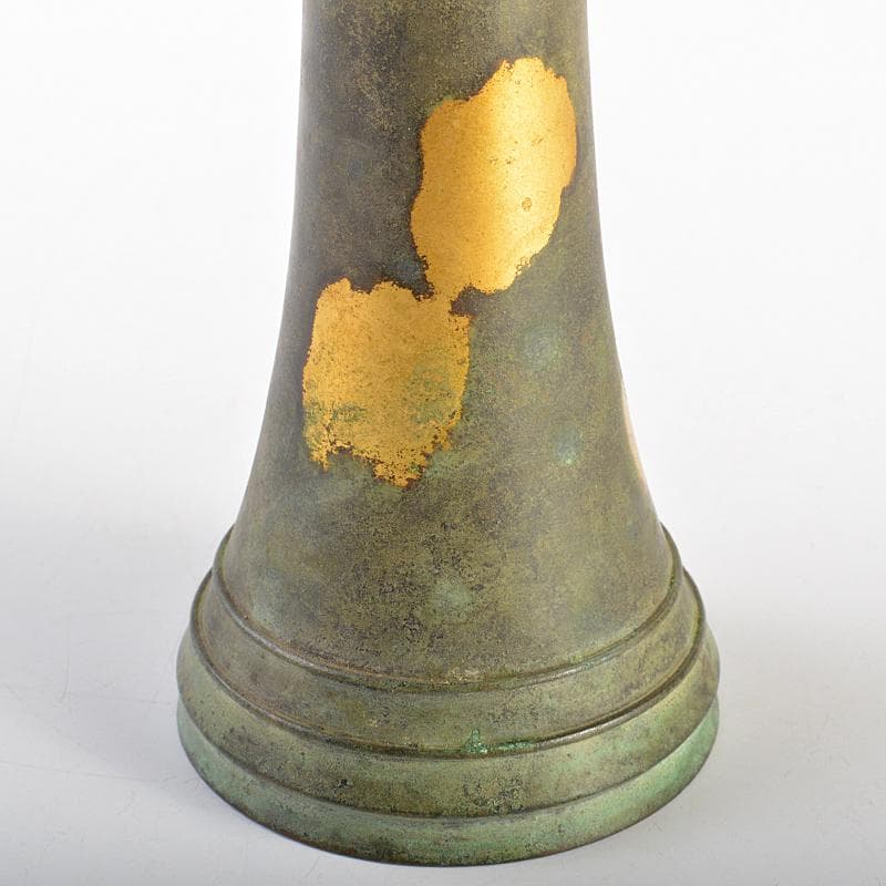 平安　秦蔵六造　 塗金銅　立鼓式花瓶　共箱　D　R7305