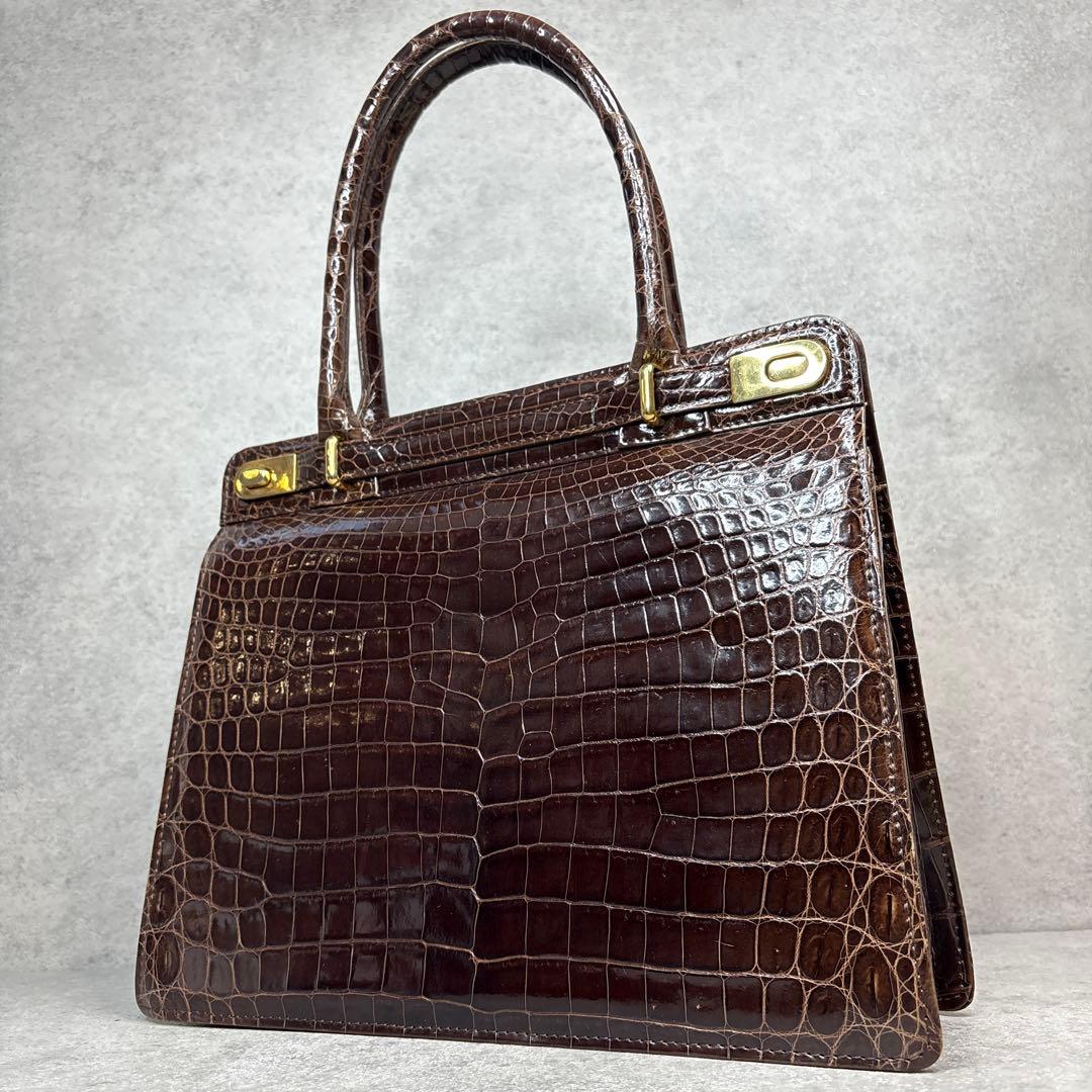 極美品！最上級　シャインクロコダイル　定価55万　センター取り　ハンドバッグ