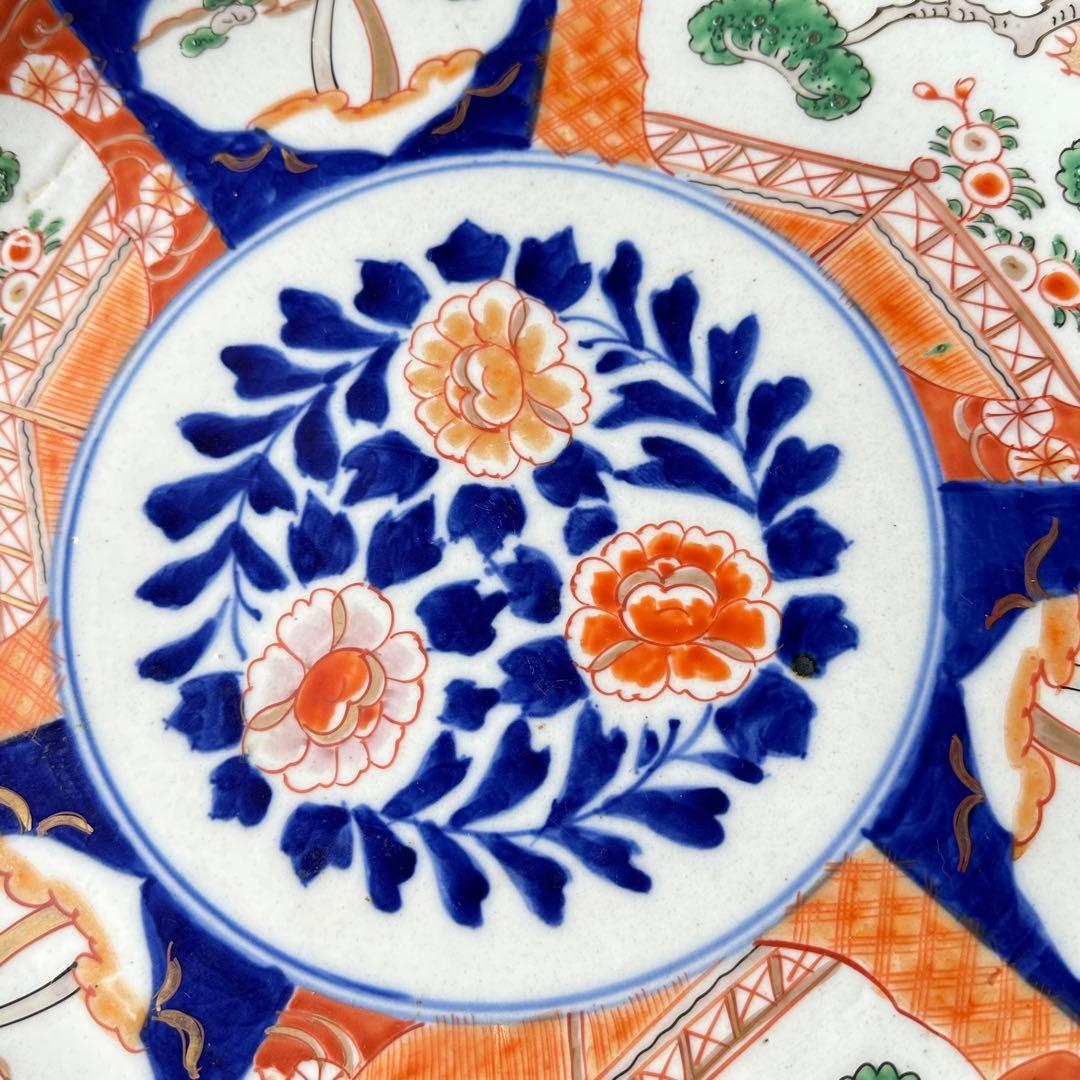 2154様感謝‼️春‼️伊万里　金彩色絵　牡丹に鶴　梅&松輪花縁大皿　尺2寸1客