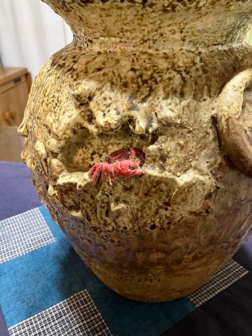 楽山焼、蟹細工壺、アンティーク壺 工芸品、骨董品、陶芸