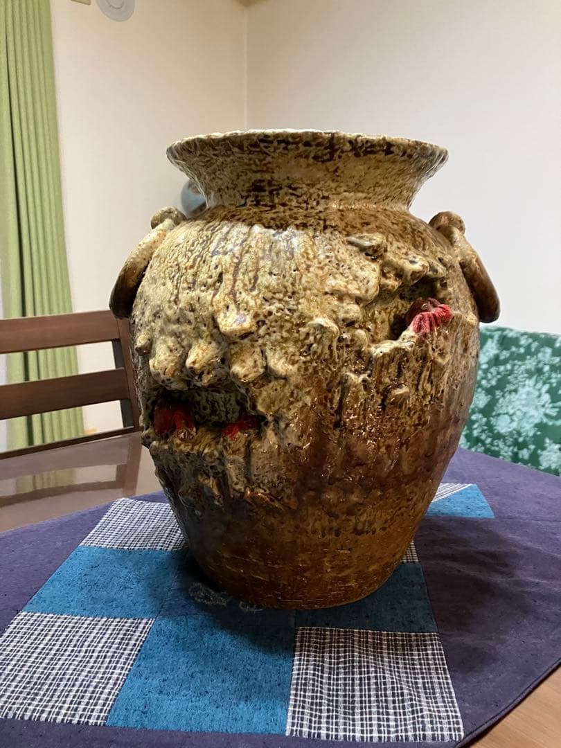 楽山焼、蟹細工壺、アンティーク壺 工芸品、骨董品、陶芸