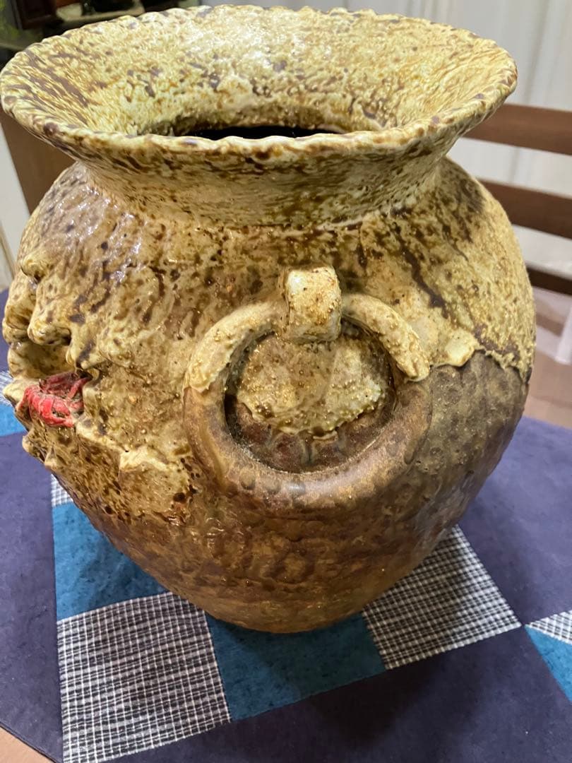 楽山焼、蟹細工壺、アンティーク壺 工芸品、骨董品、陶芸