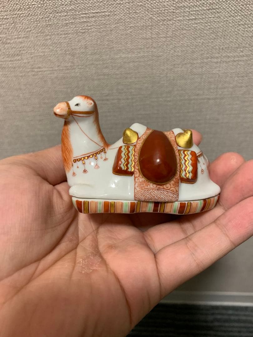 福島武山 赤絵九谷焼 駱駝香合 真作保証 置物 陶器