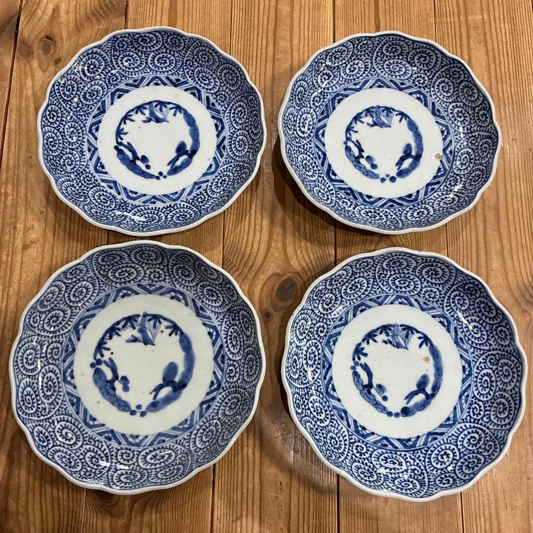 古伊万里　蛸唐草 平皿　4枚　21cm 成化年製