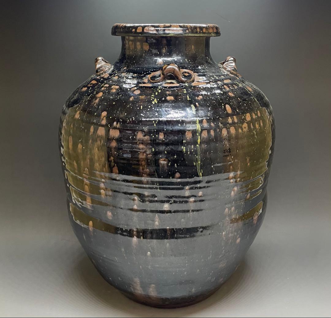 丹波焼　丹泉窯　四耳壺　葉茶壺　特大40cm 　e9033