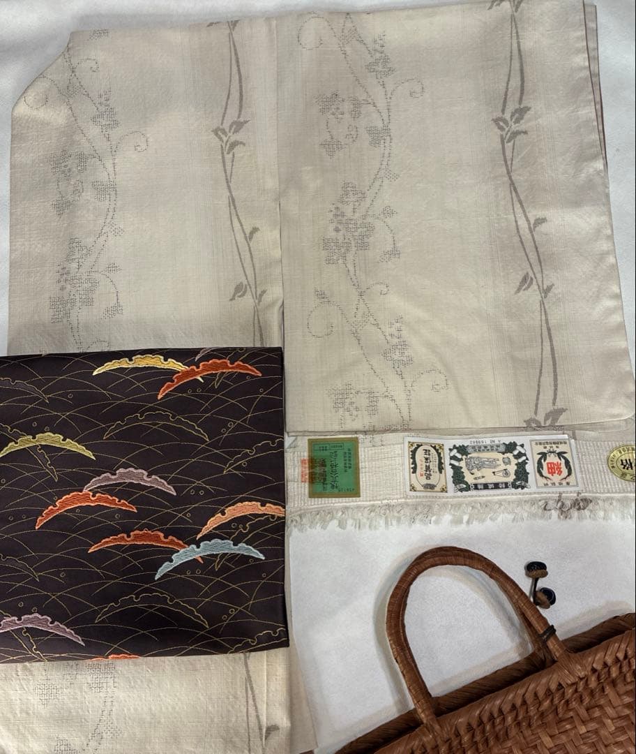 miru様用　奥順　結城紬　躾糸付き　草花文　証紙あり