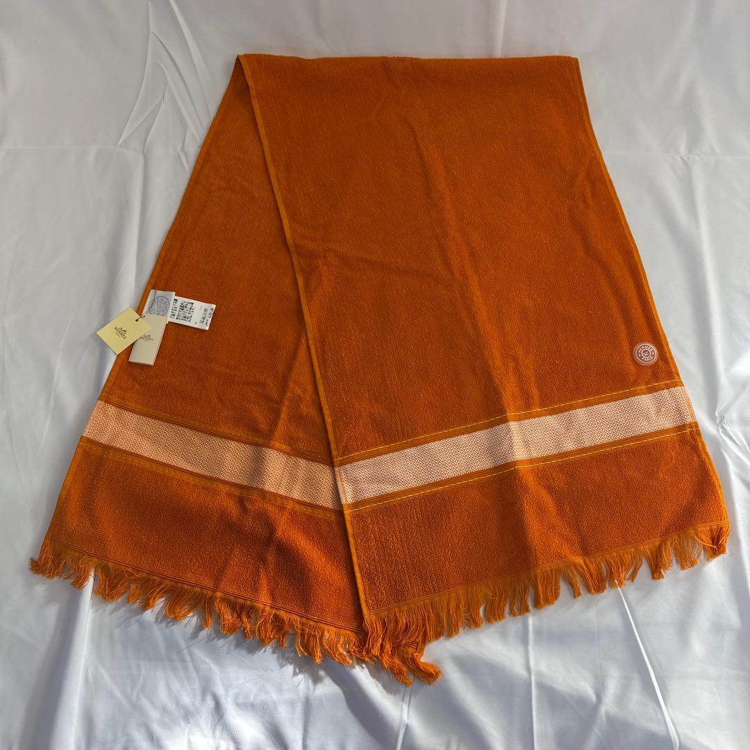 未使用 HERMES エルメス フェイスタオル オレンジ バンロゴ
