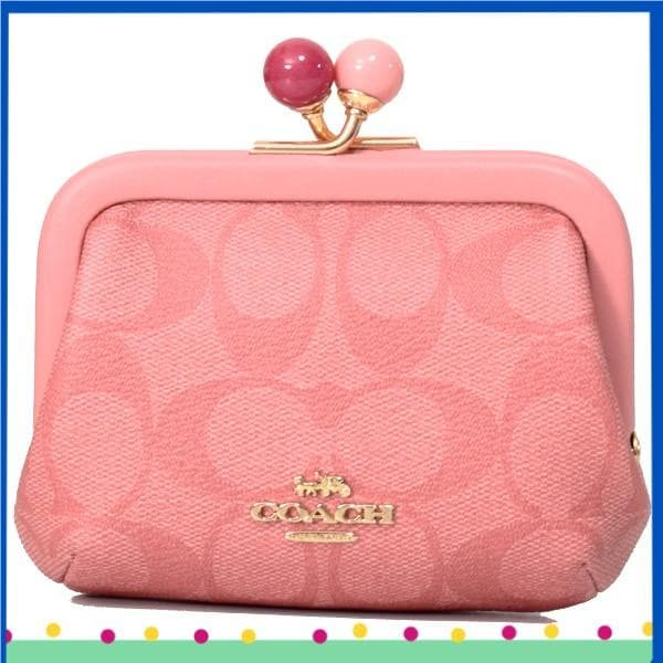 お札も収納 COACH 小銭入れ 財布.がま口シグネチャーc2132.ピンク