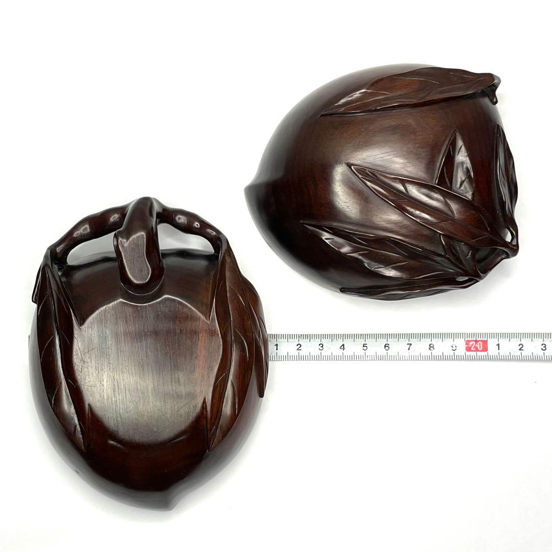 上海シタン 桃　未使用　本紫檀　蓋物　希少木　漆塗り 置物　美術工芸品　飾り