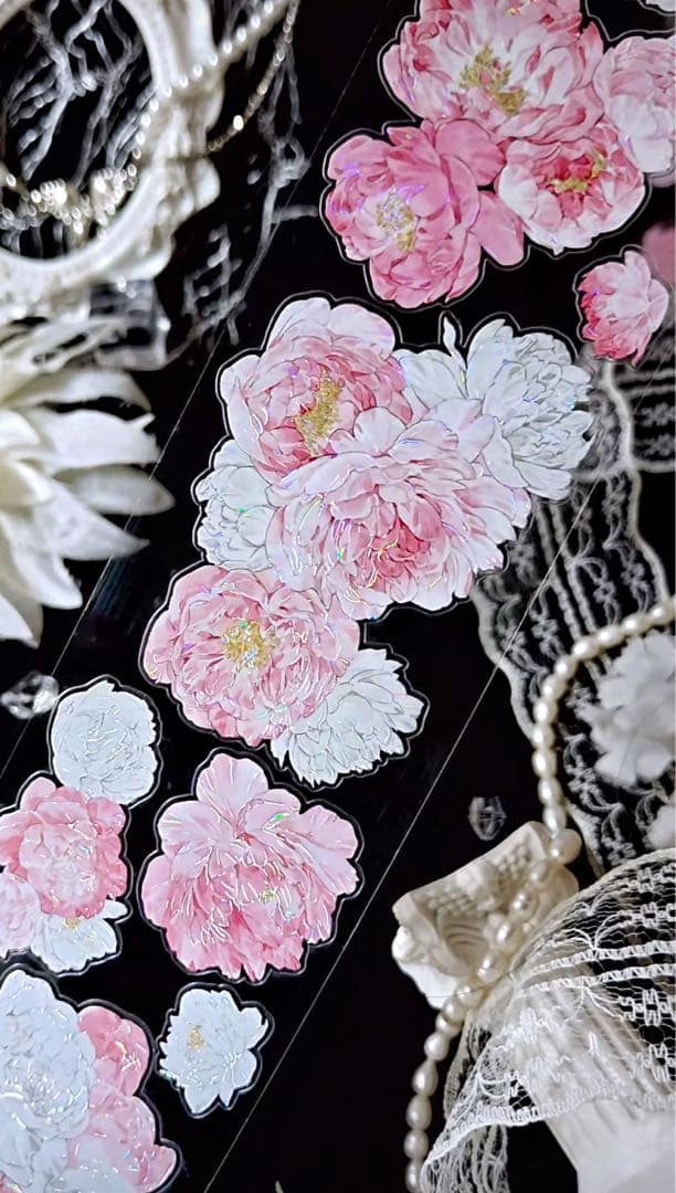 【9379】海外　5m巻　貝殻光カッティングマスキングテープ　ピンク　お花系