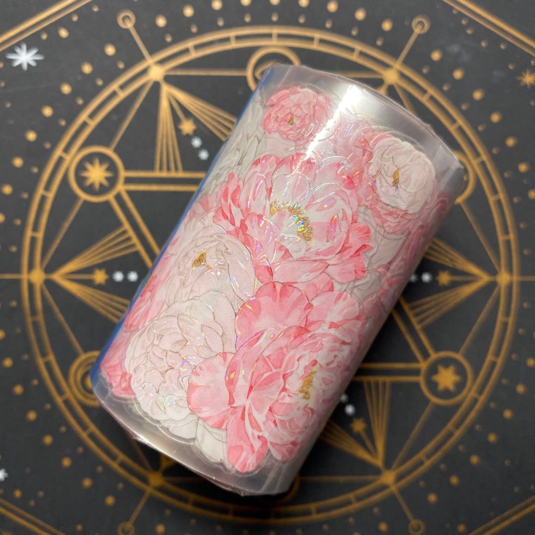 【9379】海外　5m巻　貝殻光カッティングマスキングテープ　ピンク　お花系