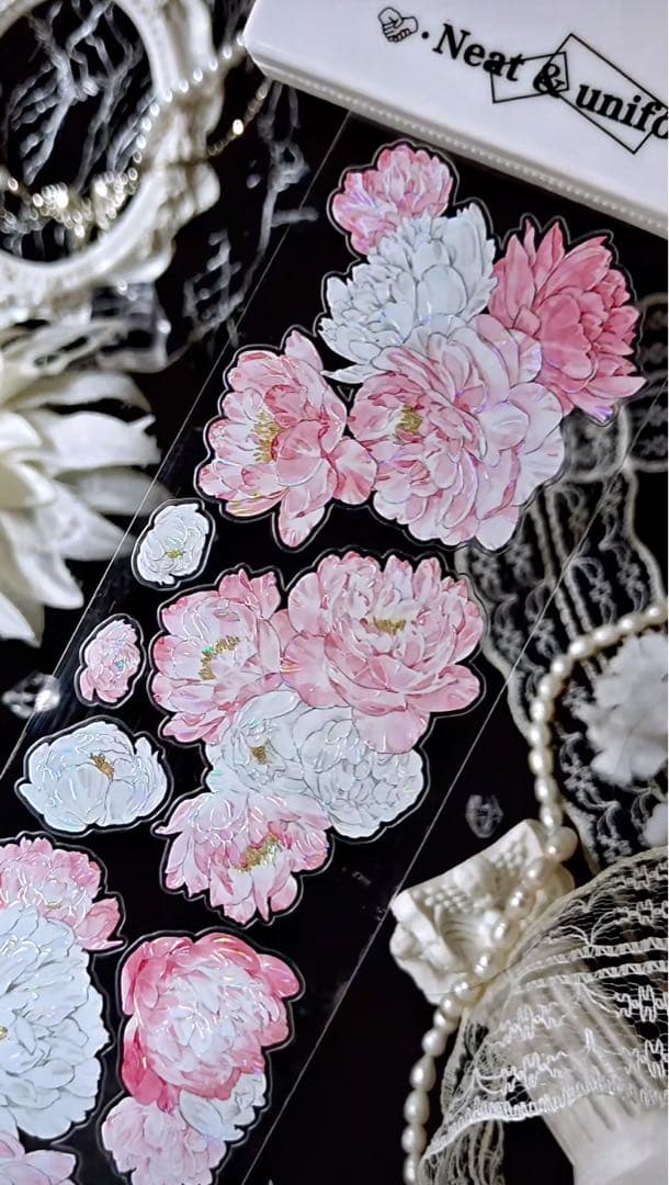 【9379】海外　5m巻　貝殻光カッティングマスキングテープ　ピンク　お花系