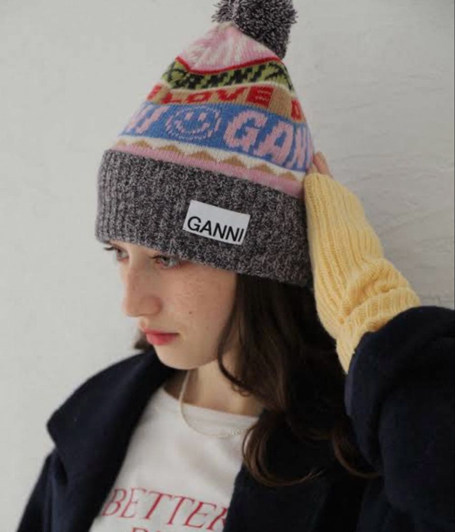 ganni multicolore Logo beanie ガニー ビーニー