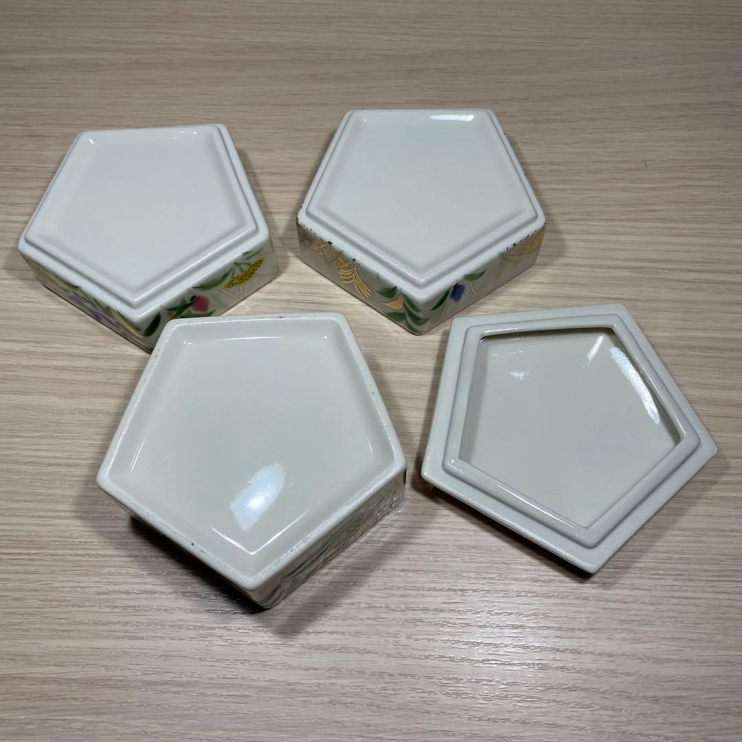 値下げ【昭和】五角形　陶器　三段　かさね重　合格縁起物