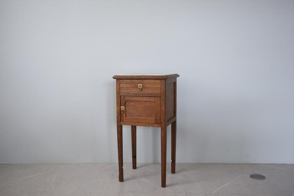 フランスアンティーク木製*大理石キャビネット/ナイトテーブル机(90-143-4