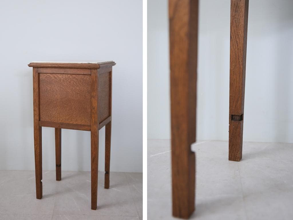 フランスアンティーク木製*大理石キャビネット/ナイトテーブル机(90-143-4