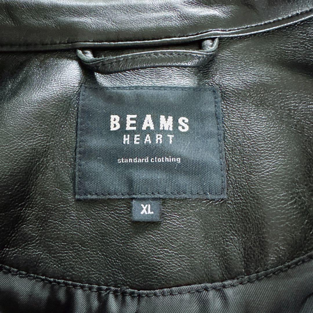 【BEAMS HEART】シングルライダースジャケット 羊革 ブラック XL
