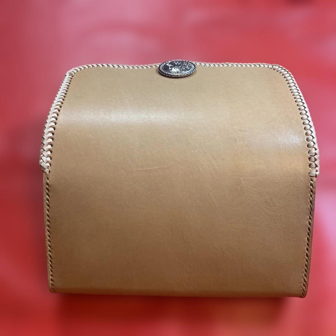 ハンドメイドレザークラフトヌメ革牛レース編み長財布　ヌメ革長財布