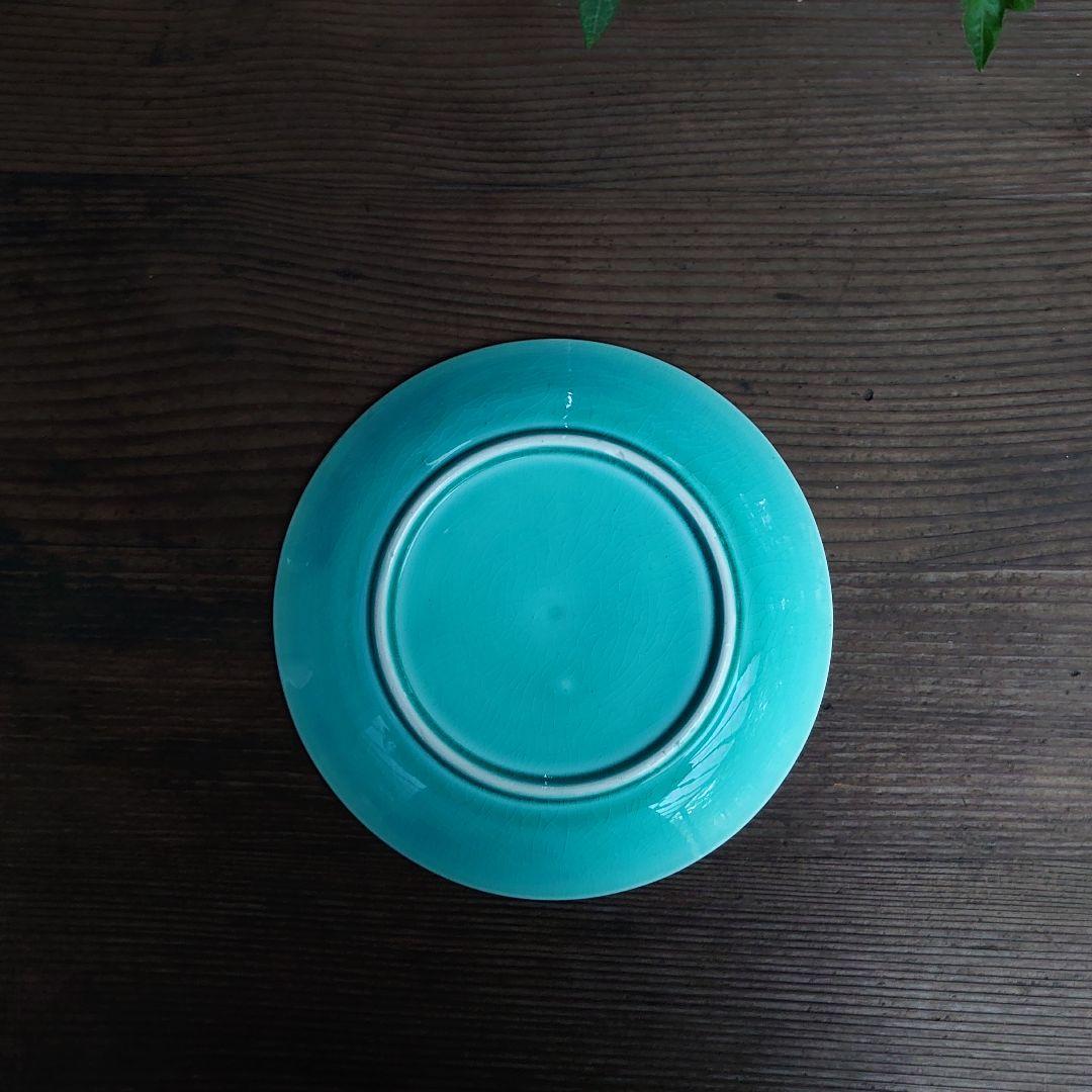 【ご成約】淡路珉平焼 ターコイズブルーと翡翠色の7寸皿 2枚 骨董 アンティーク