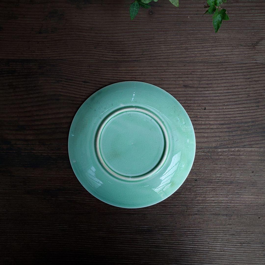 【ご成約】淡路珉平焼 ターコイズブルーと翡翠色の7寸皿 2枚 骨董 アンティーク